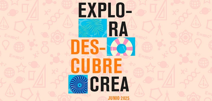 portada del folleto de la agenda de junio: Explora, Descubre, Crea